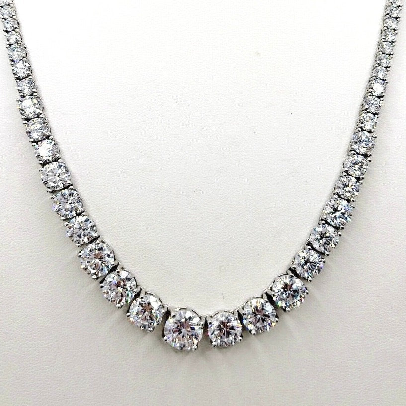 Rhodium and Silver Plated Gradient Zirconia Tennis Necklace 16”