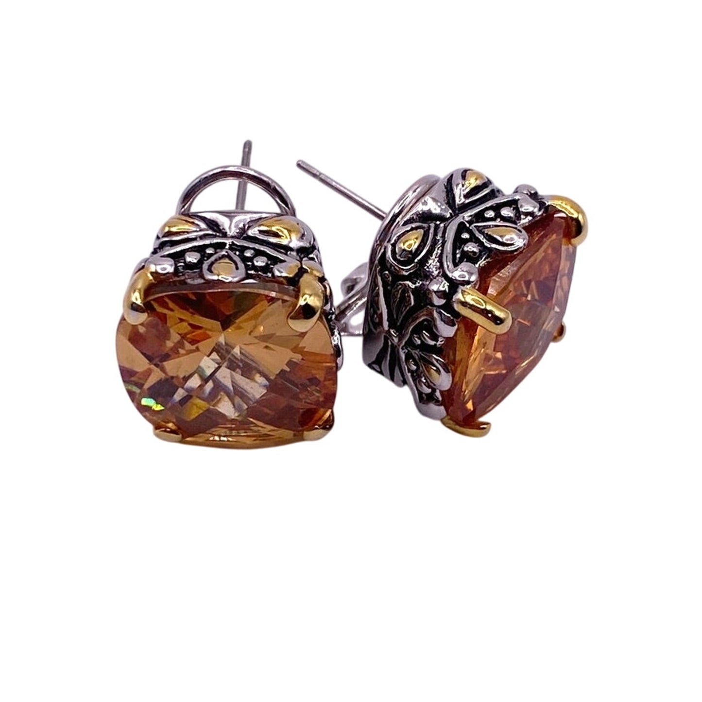 Vintage Chunky CZ Topaz Crystals Studs Earrings