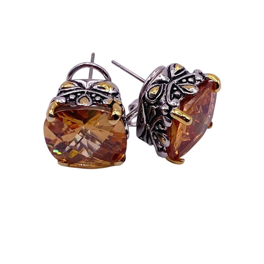Vintage Chunky CZ Topaz Crystals Studs Earrings