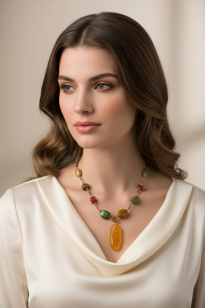 Silpada St Silver Necklace Amber and Jasper Gemstones
