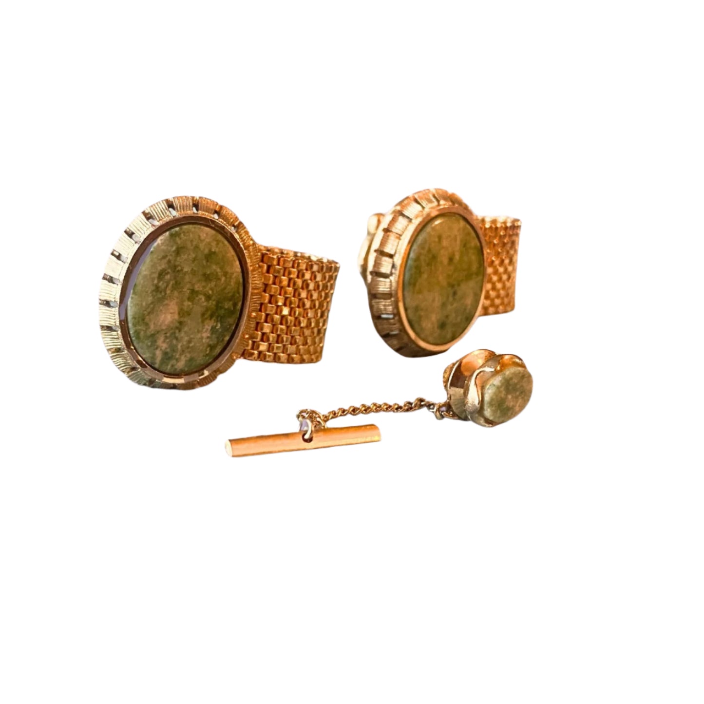 Dante Set-Golden Green Jade Cufflinks and Tie Tack Set