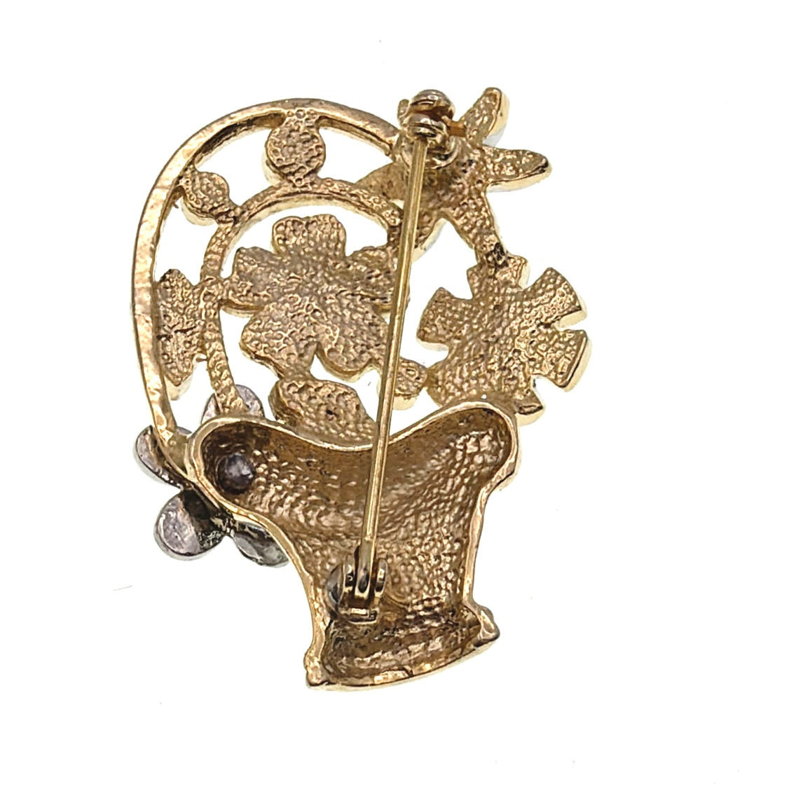 Vintage Rhinestones Brooch Flower Basket