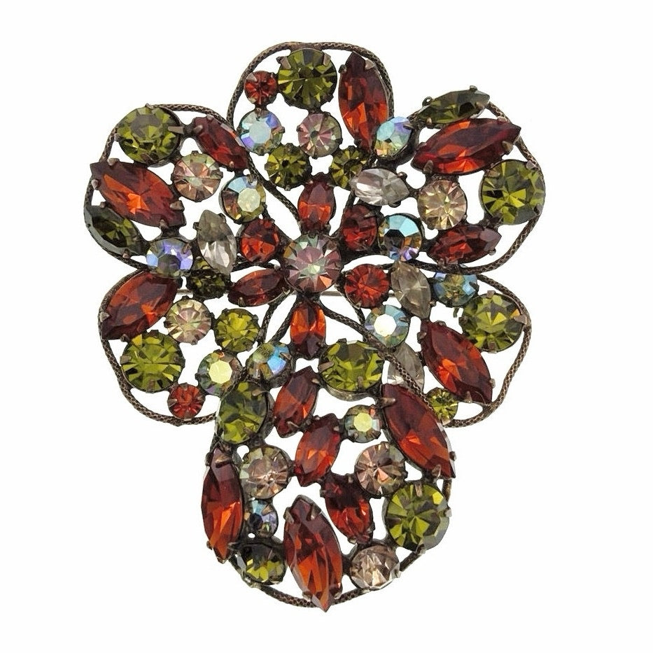 Regency Vintage Signed Rhinestones Flower Brooch 3”