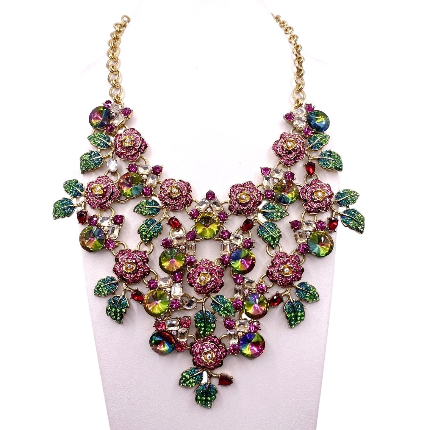 Betsey Johnson Signed Watermelon Tones Floral Statement Necklace