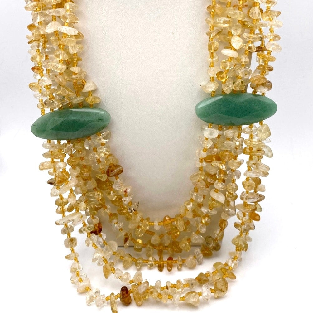 Vintage Multi strand Citrine Chips Gemstones And Green Aventurine large Stones