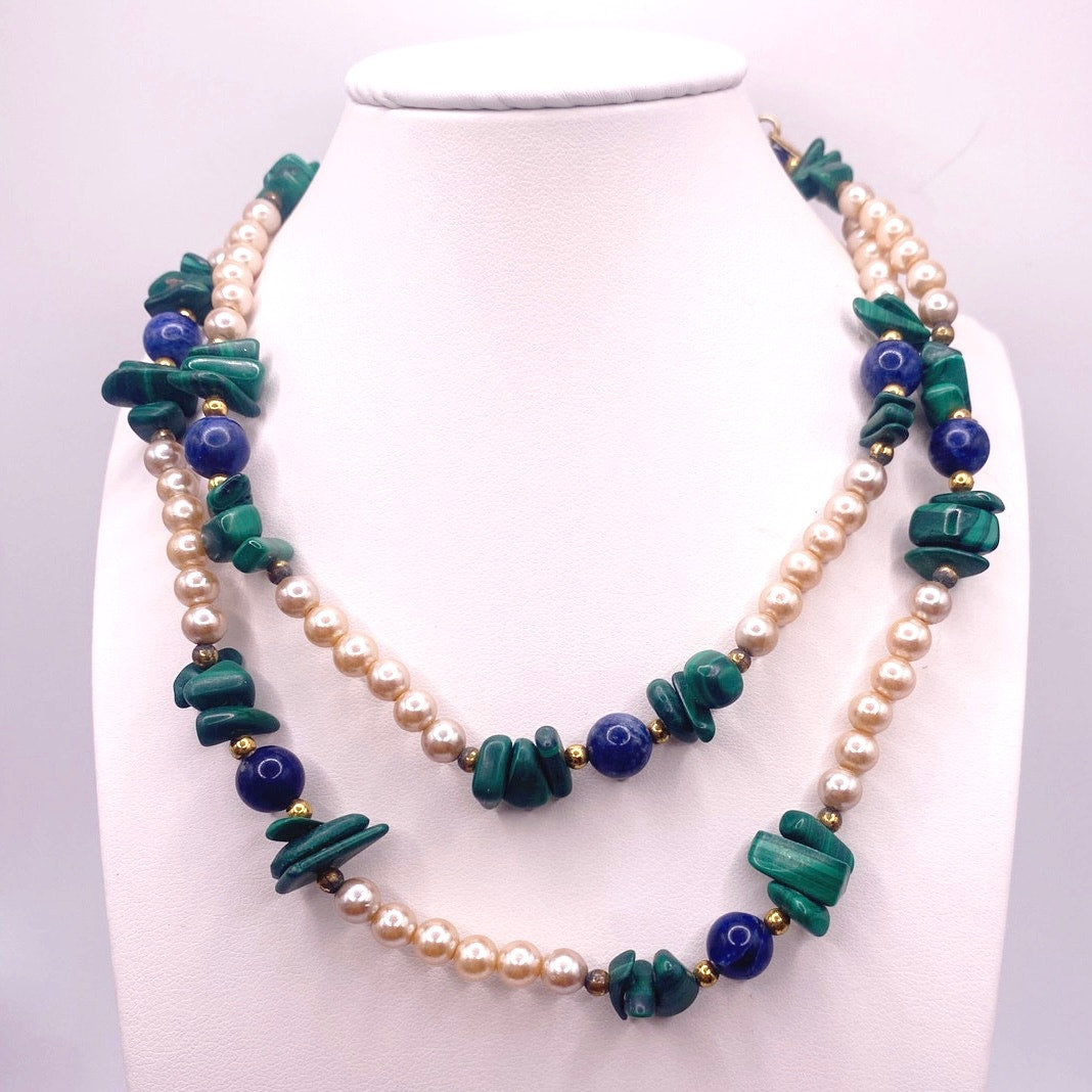 Vintage Dauplaise Faux Pearls and Gemstones 28”
