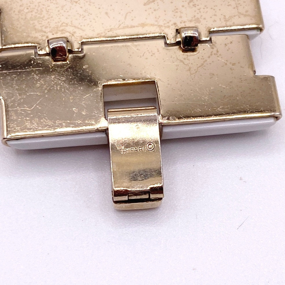Crown Trifari White Resin Bar Panel Bracelet