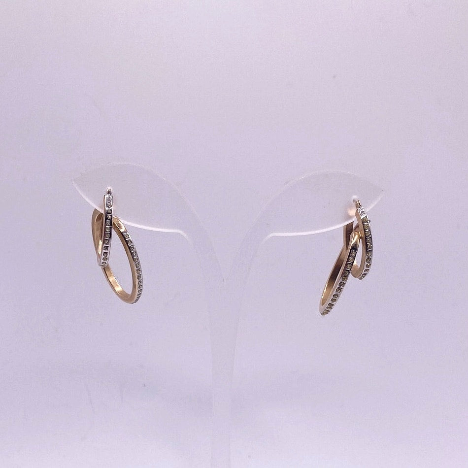 14k Gold Vintage Double Hoop and Diamond Chips Signed SLC