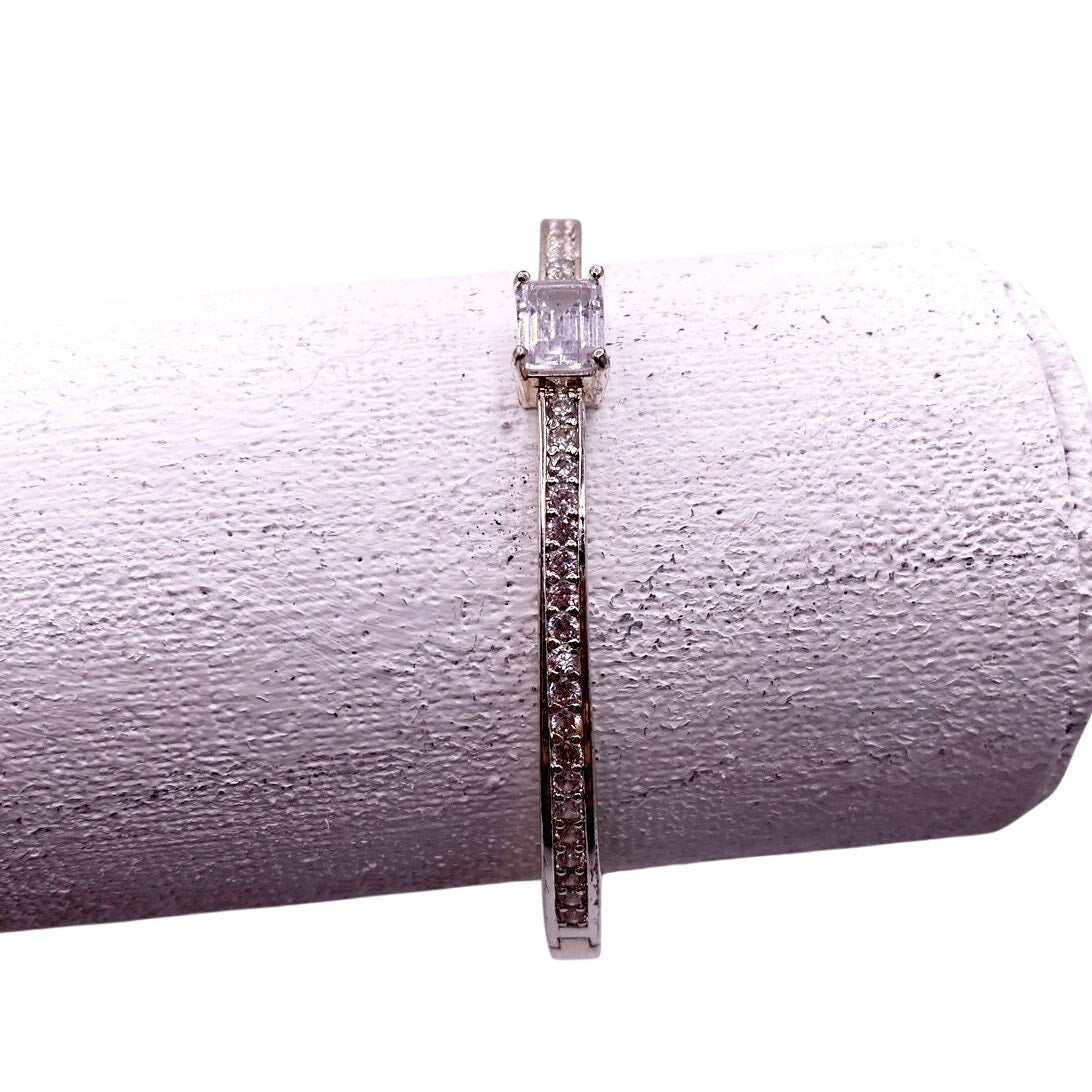 Ralph Lauren Signed Silver Tone Vintage Bangle Bracelet with Cubic Zirconia