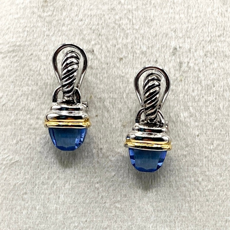 Vintage Earrings With Blue Crystals Two Toned