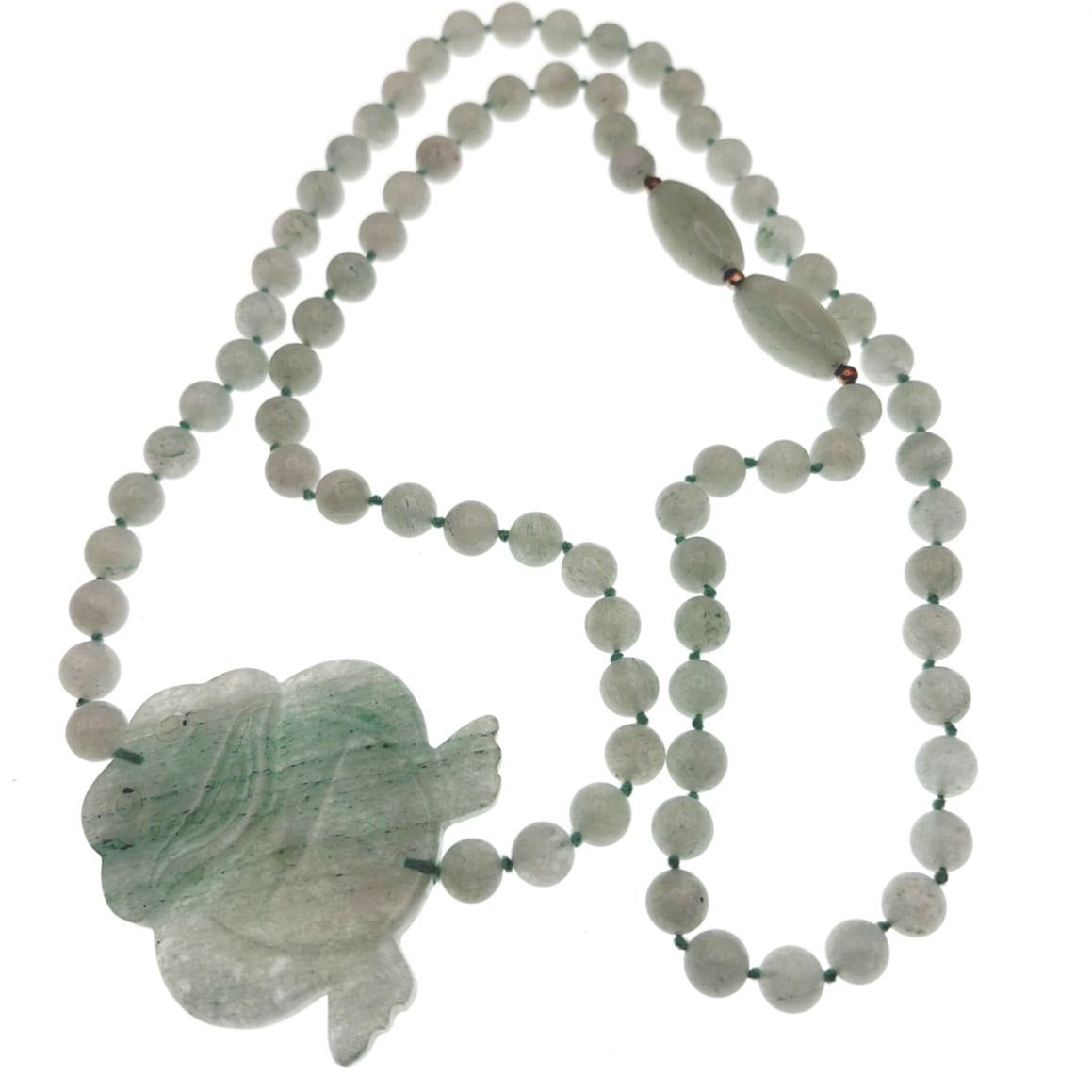 Vintage Chinese Jedaite Necklace 30” with Carved Frog Pendant
