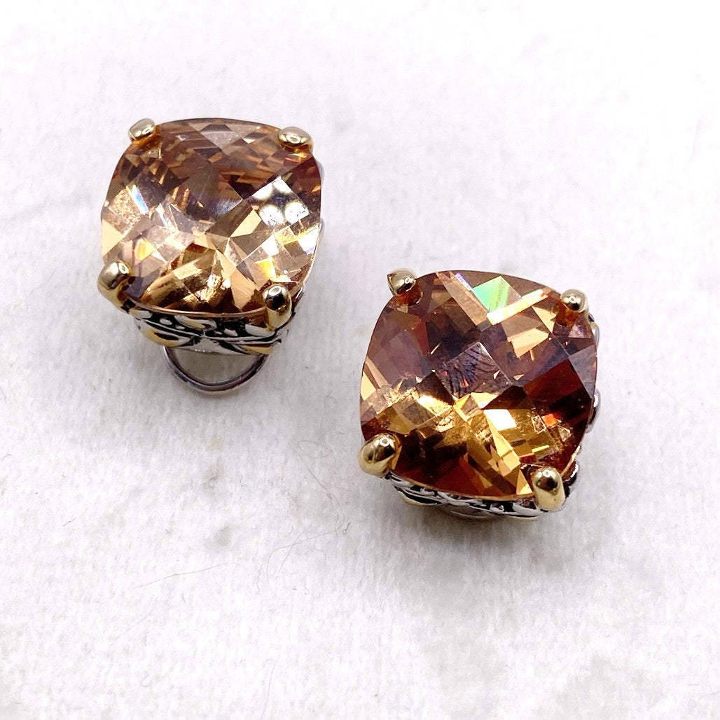 Vintage Chunky CZ Topaz Crystals Studs Earrings