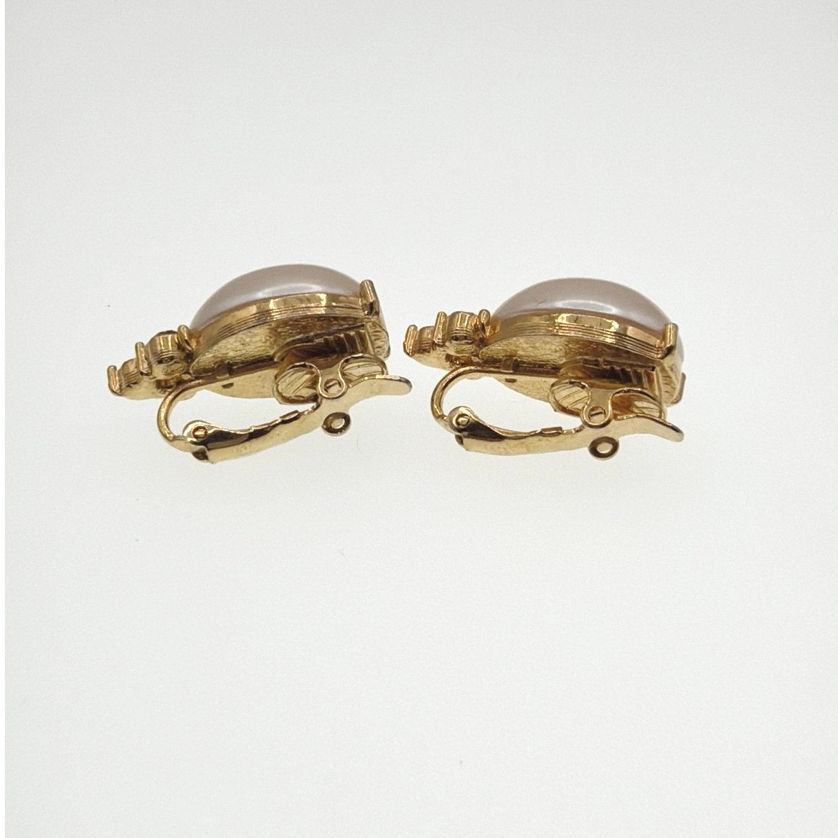 Trifari Faux Pearl Clip On Earrings