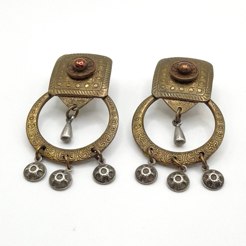 Marjorie Baer Signed Artist Earrings Brass and Copper