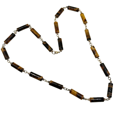 Tiger Eye Retro Barrel Beads Necklace 22”