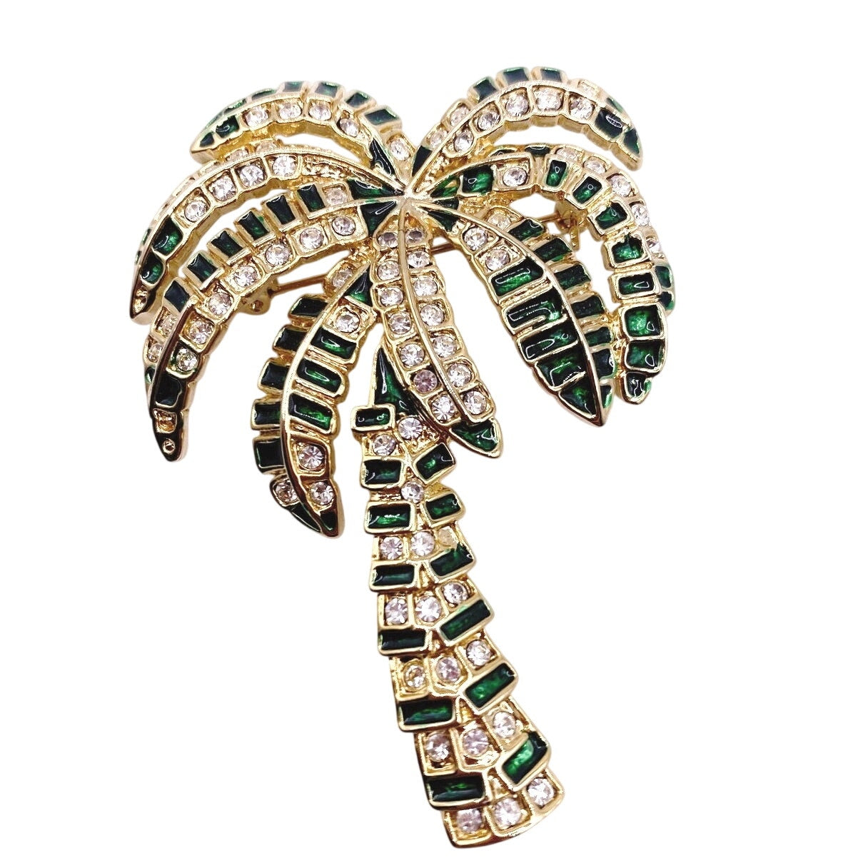 Palm Tree Rhinestones And Enamel Earrings and Brooch Set