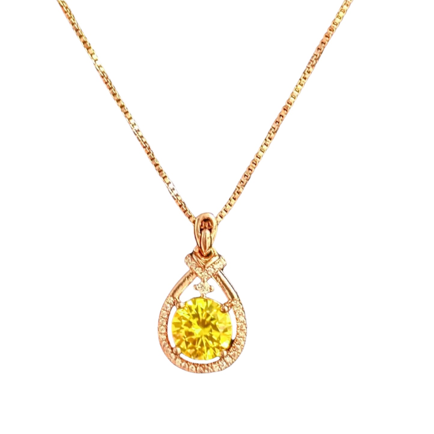 St Silver 18k Rose GP Necklace Yellow Zirconia