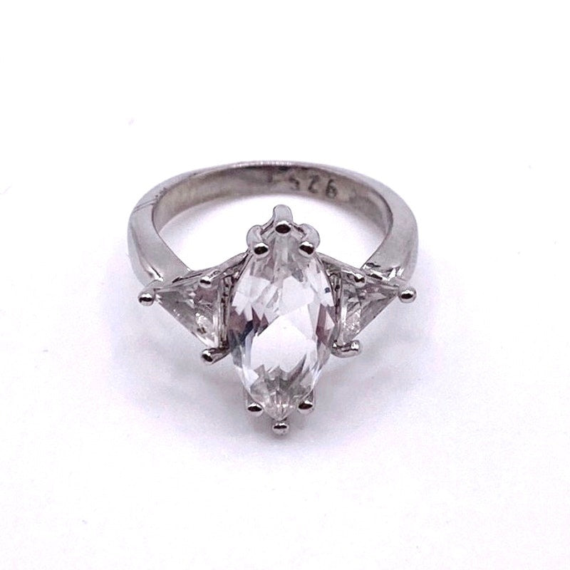 Vintage Sterling Silver Ring Almond Shaped Cubic Zirconia 6”