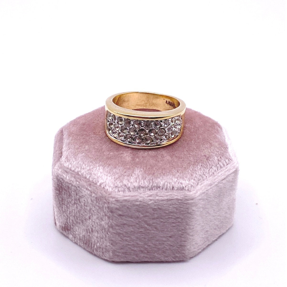 Vintage Ring Band With Rhinestones Gold Electroplated 7.5