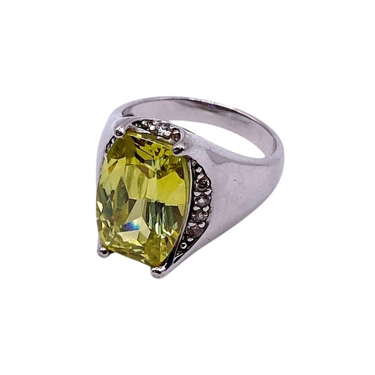 Sterling Silver and Lemon Citrine Stone Cocktail Ring  7”