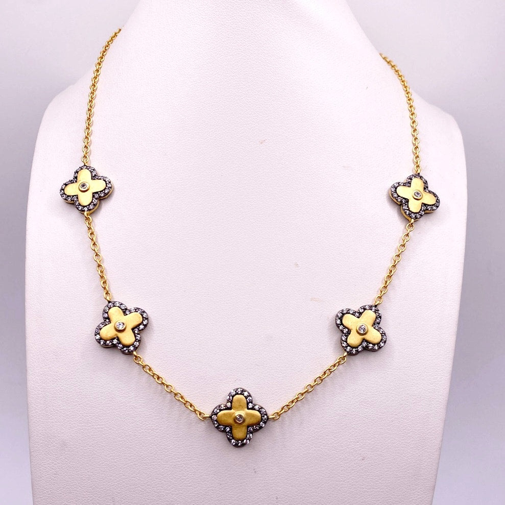 Freida Rothman Gold Vermeil Sterling Silver Clover flower Necklace 18.5”