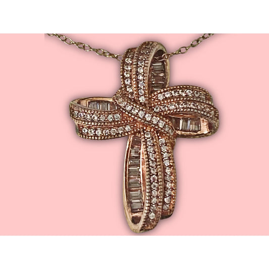 Bella Luce Rose Gold St Silver CZ Cross Necklace
