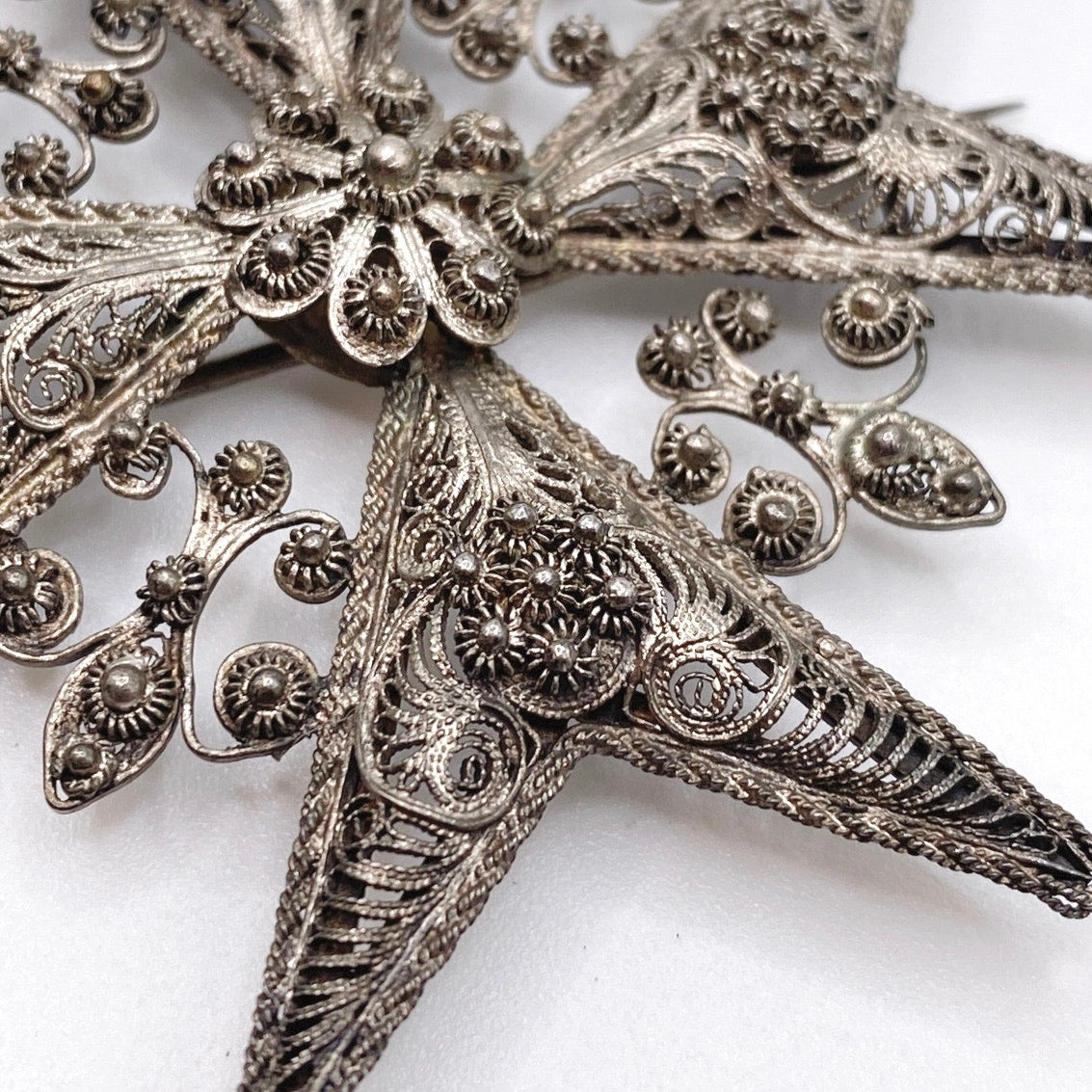 Vintage Metal Artwork Maltese Cross Silver Tone on Paper Clip Necklace 16”