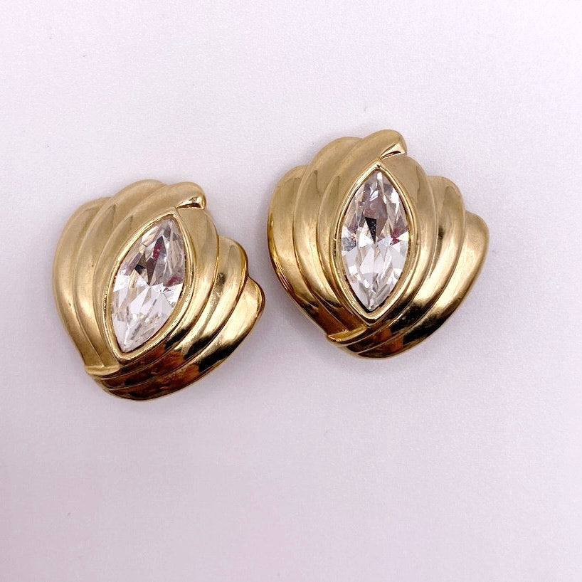 Vintage SAL Clip On Earrings With Almond Crystal