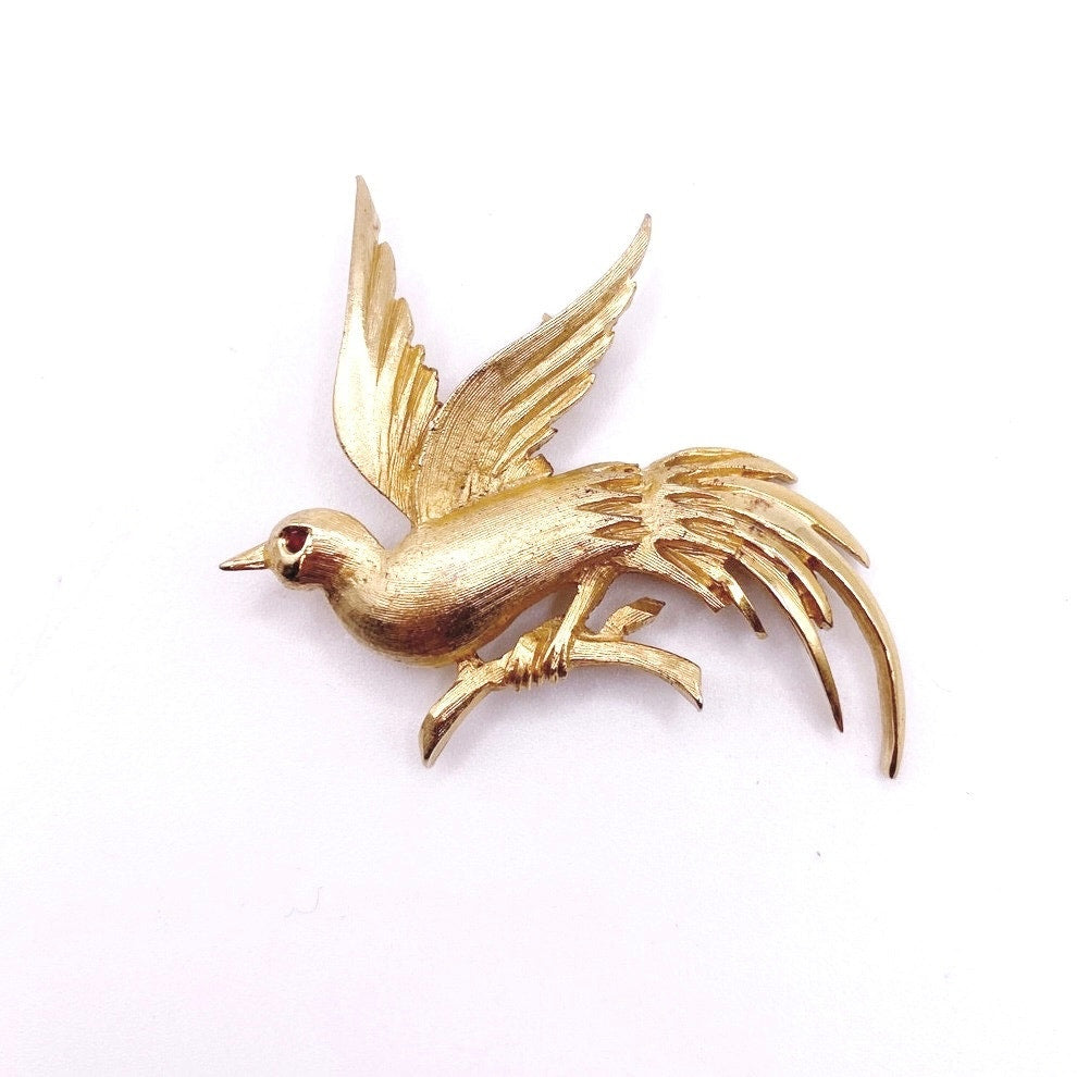Pell Signed Flying Bird Vintage Brooch Gold Tone