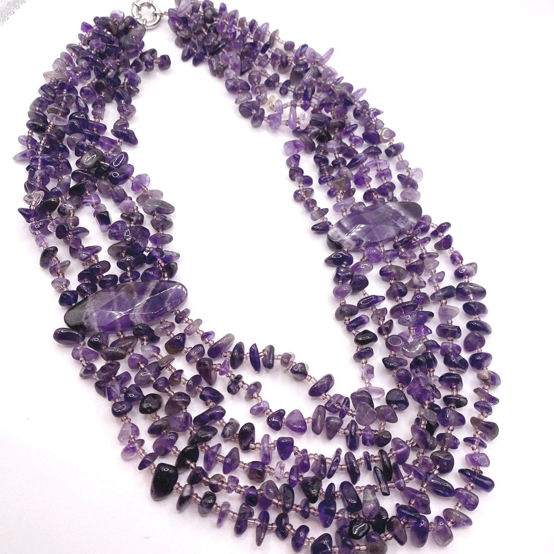 Vintage Multi Strand Amethyst Crystal Stone Necklace  18"