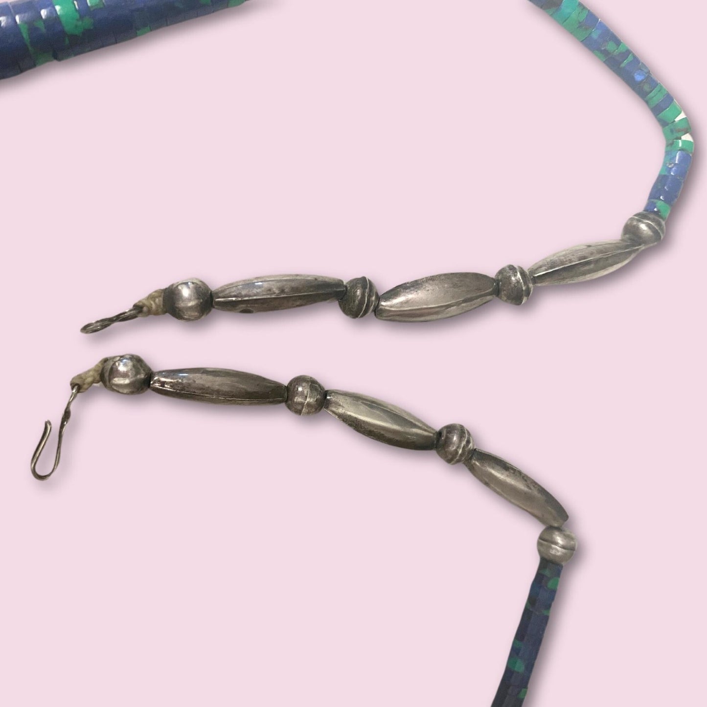 Navajo Billie Eagle Azurite Malachite St Silver Necklace