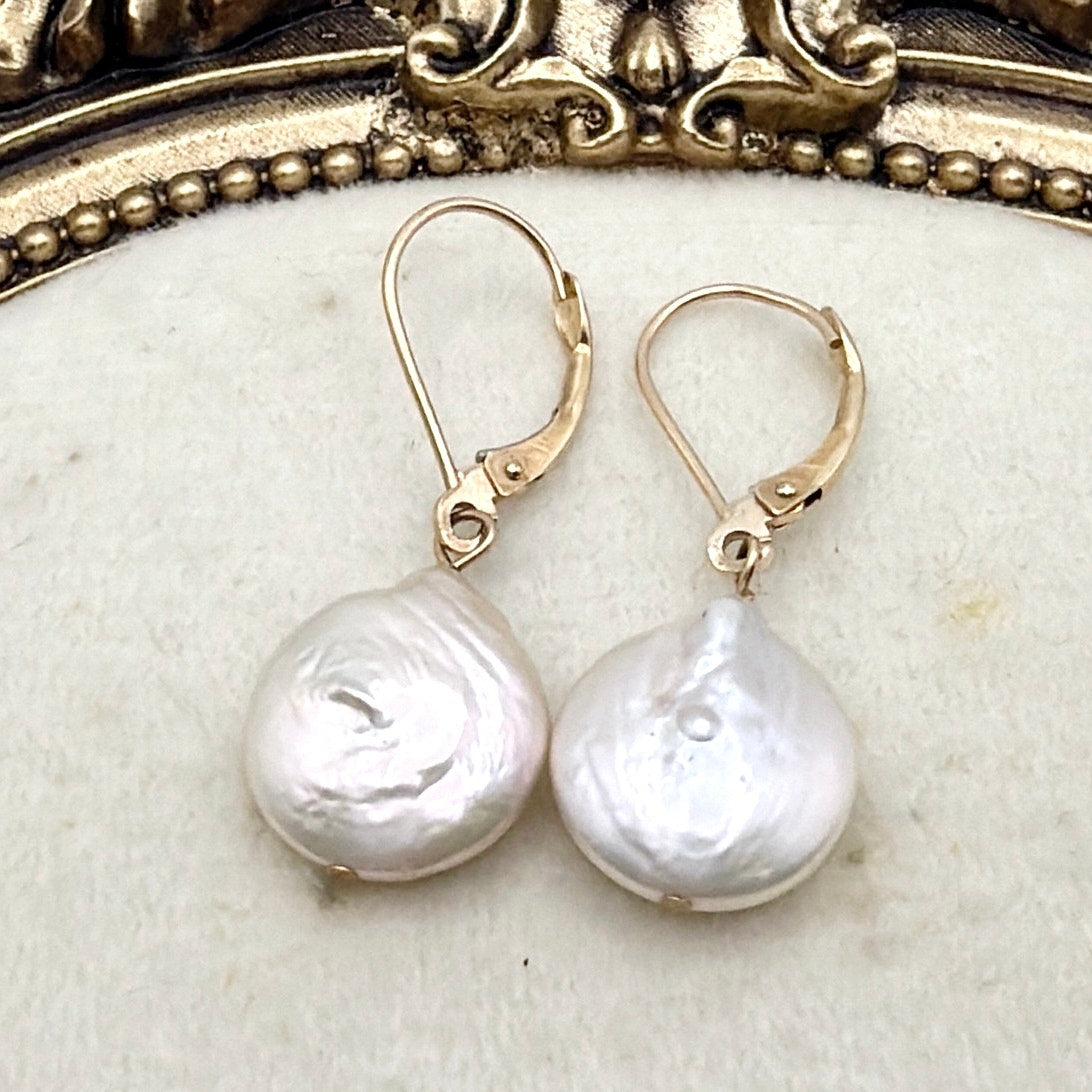 14k Gold And Fresh Water Pearl Drop Earrings
