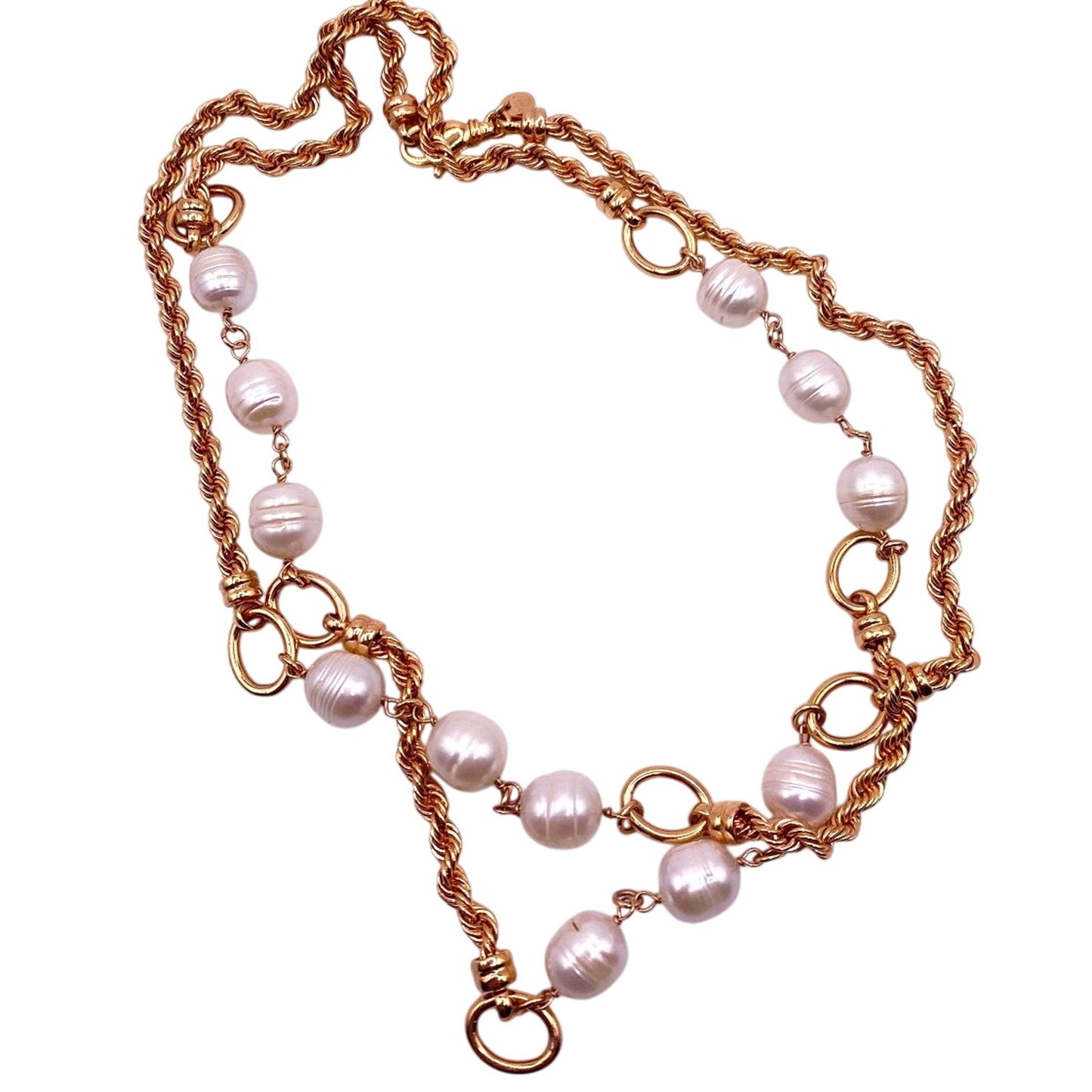 Bronce Italy Necklace Gold Tone with Baroque Pearls Extra Large 34 inches