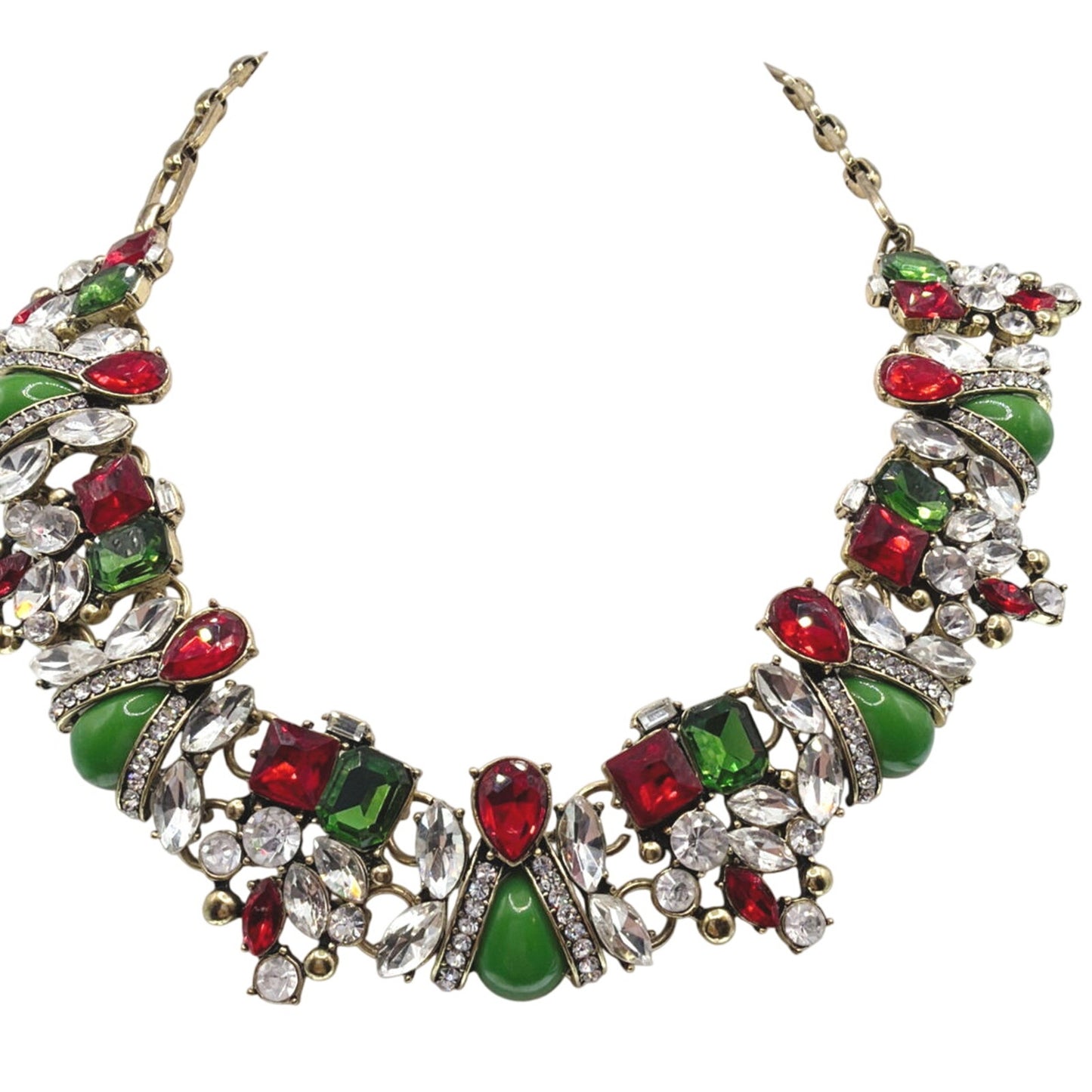 Vintage Christmas Edition  Red and Green Rhinestones Statement Pendant 17”