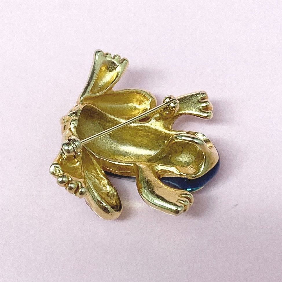 Enamel Green Frog Pin Brooch