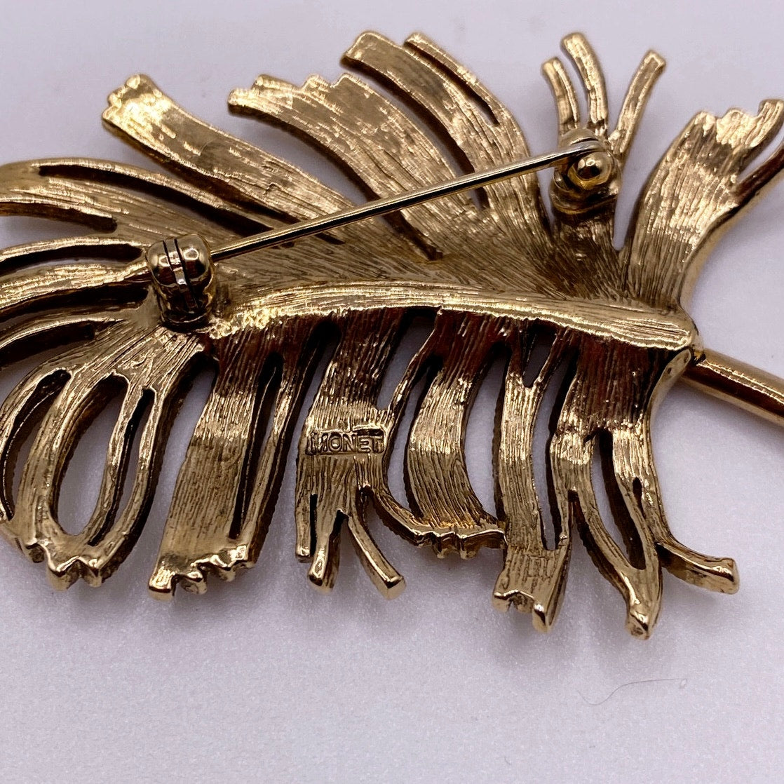 Monet leave Brooch Gold Tone with Rhinestones