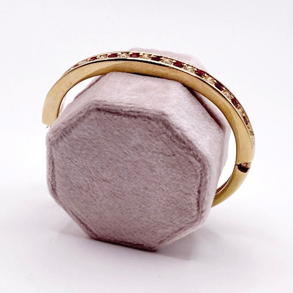 Roman Vintage Bangle Bracelet Gold Tone with Ruby and White Glass Rhinestones 7”