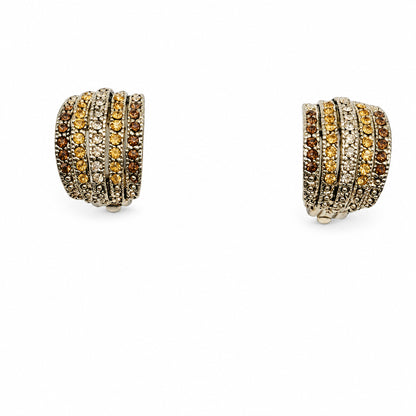 3cm Long Retro Clip On Earrings Yellow and Orange Rhinestones