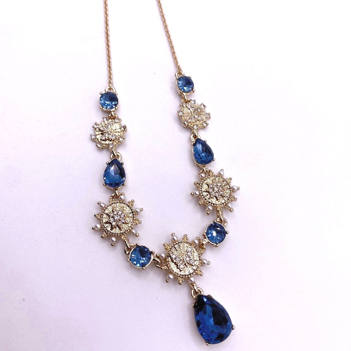 Marchesa Signed Blue Rhinestones Collar Necklace Adjustable 20"