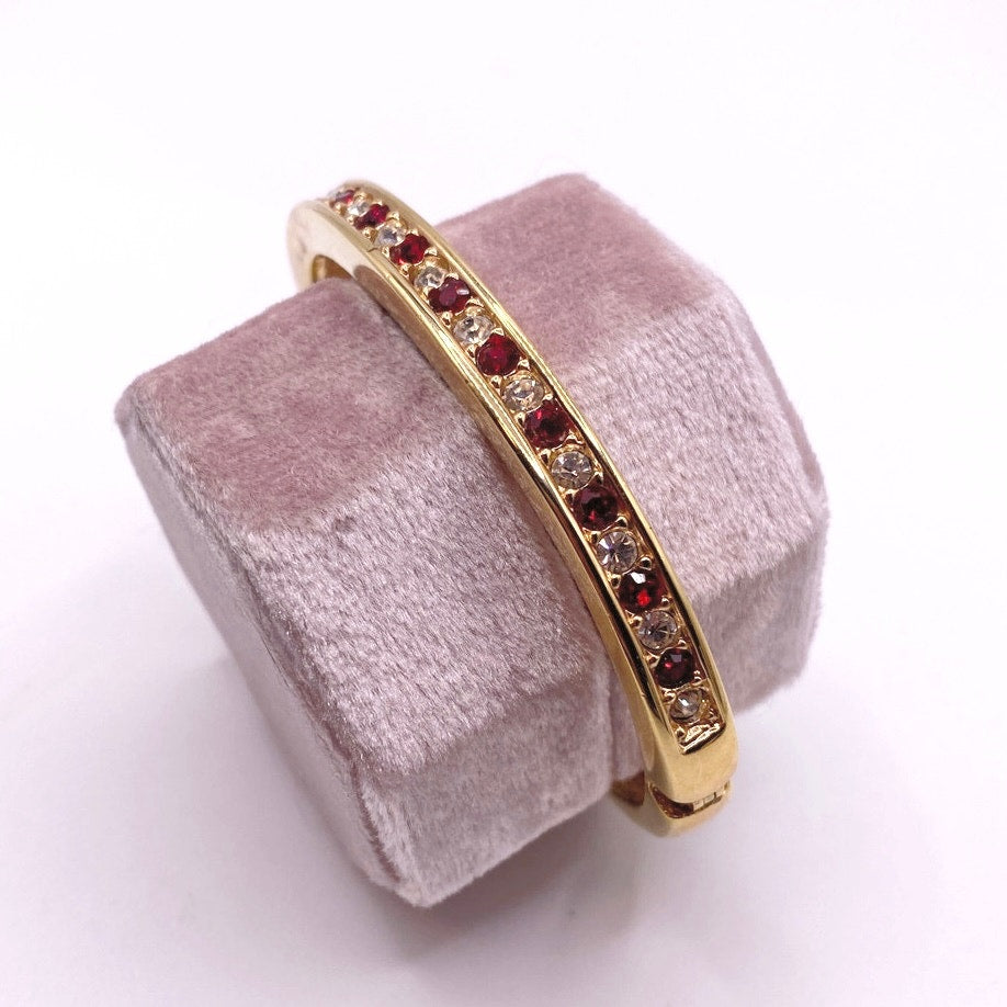 Roman Vintage Bangle Bracelet Gold Tone with Ruby and White Glass Rhinestones 7”