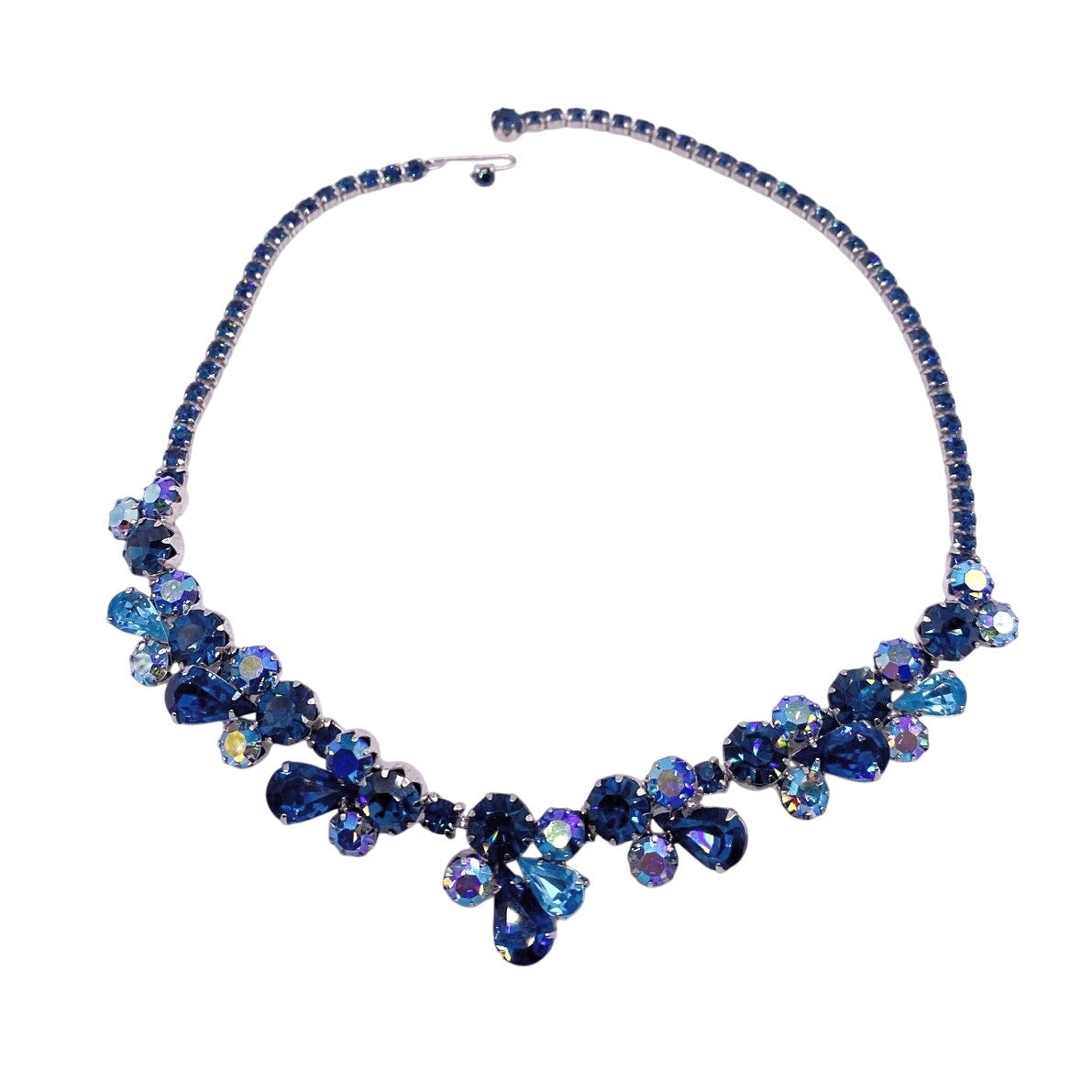 Weiss Stunning Vintage AB Royal Blue Rhinestones Necklace 16”
