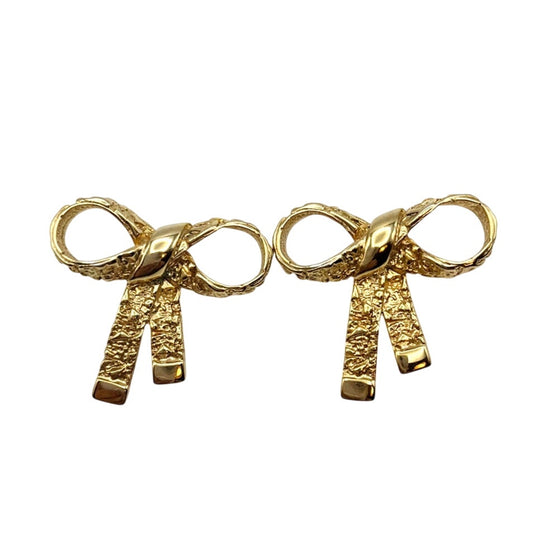 Vintage Golden Tone Bow Coquette Style Earrings 1x1 inches