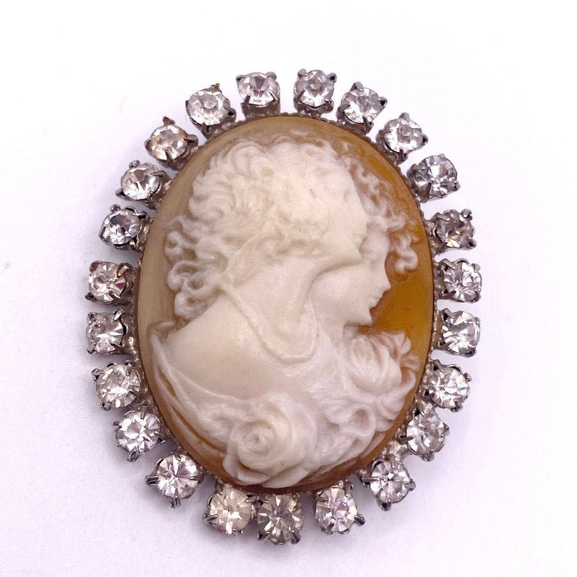 Vintage Resin and Rhinestones Cameo 2” Long Three Graces Theme