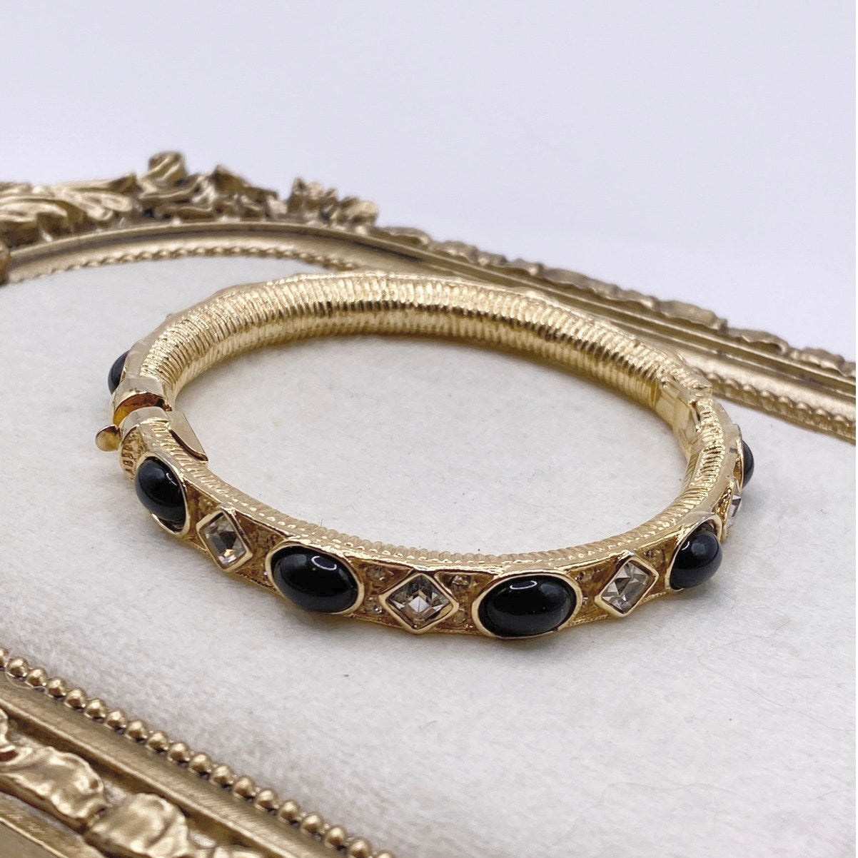 Vintage Donald Stannard Black And White Rhinestones Bangle Bracelet 7”