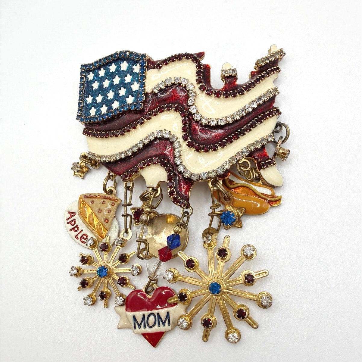 Lunch At The Ritz American Flag Baseball Hot Dog and Mom Vintage Brooch