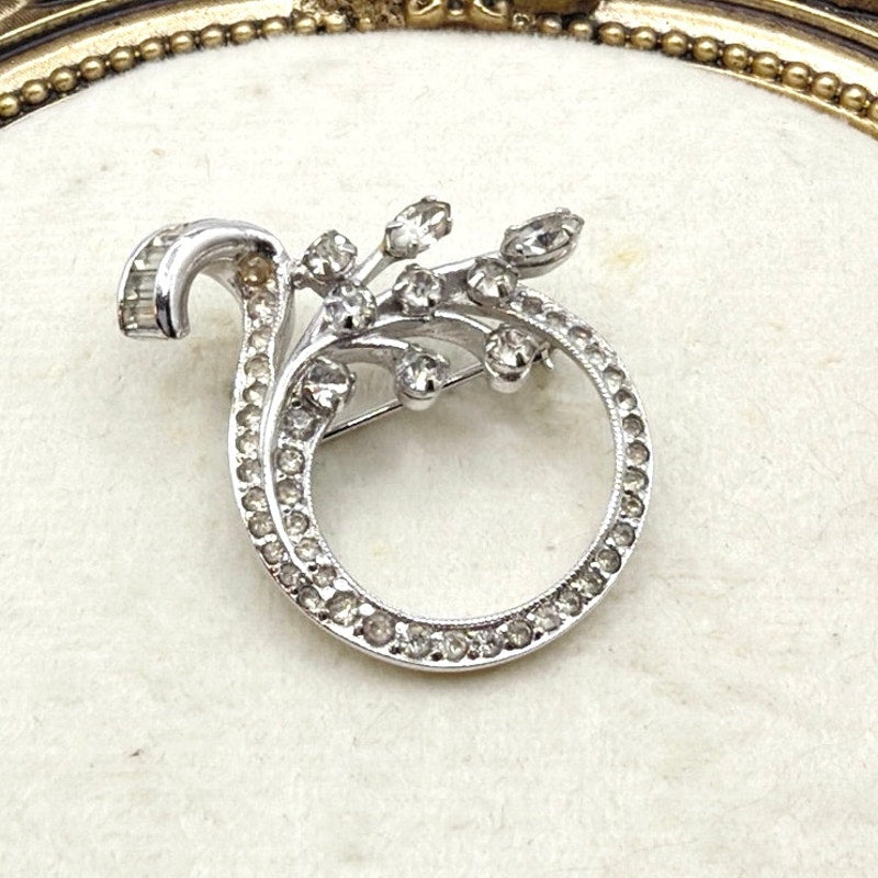 Krements Signed Vintage Brooch Silver Tone and Rhinestones