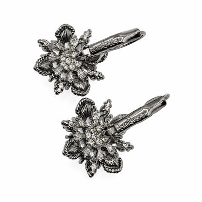 Joan Rivers Gun Metal and Rhinestones Flower Earrings Lever-back