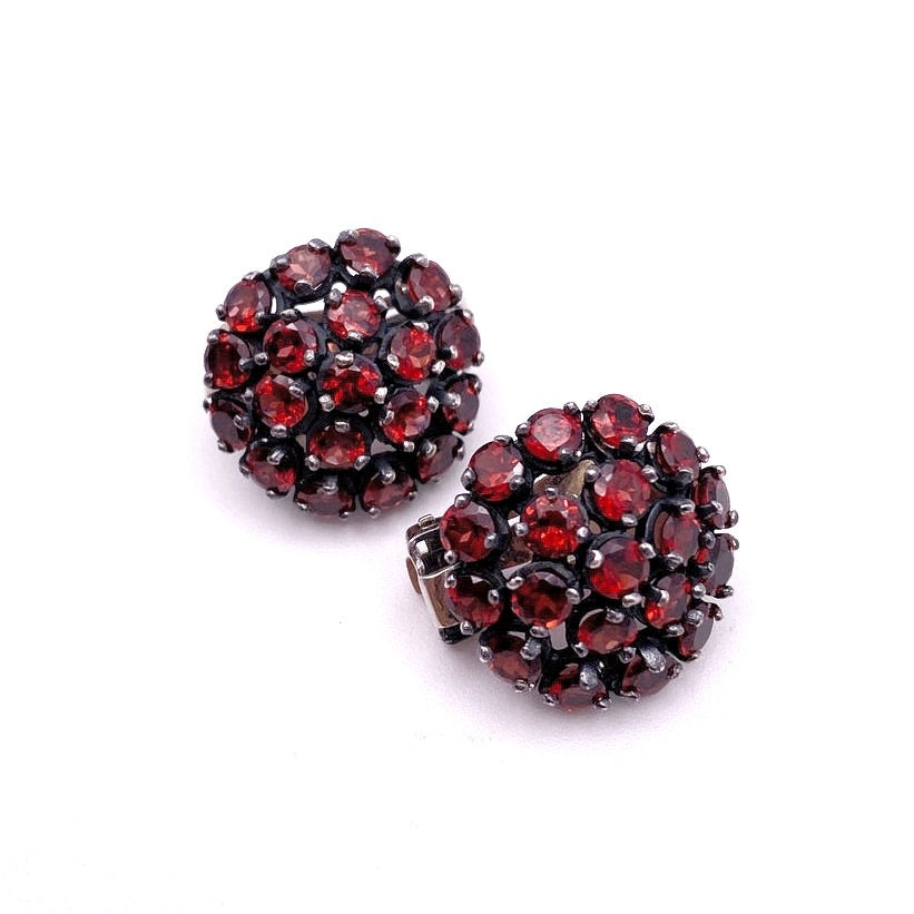 Sterling Silver and Garnets Vintage Clip On Earrings