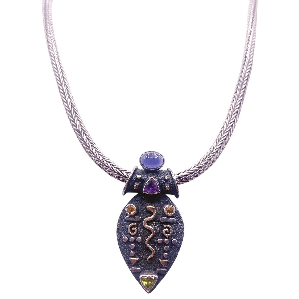 S Silver Byzantine Design Necklace Gemstones