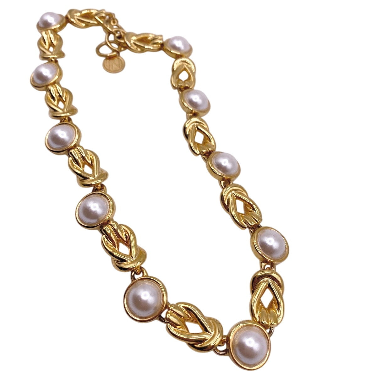 Anne Klein Vintage Faux Pearl Cabochon Gold Tone Necklace 16"